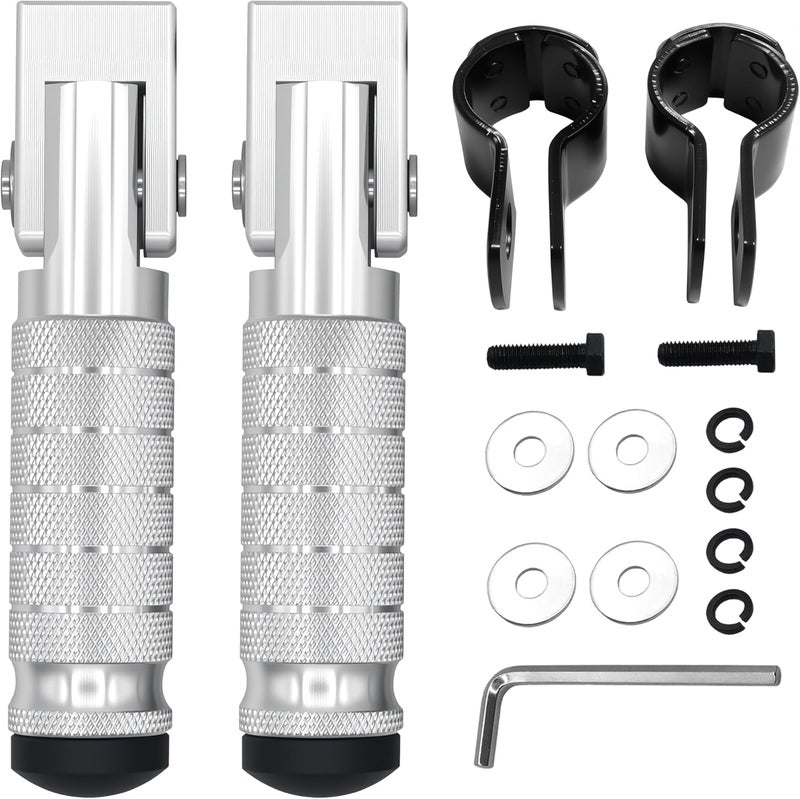 VUOZIP M8 Anti-Skid CNC Universal Motorcycle Foot Pegs Degree Foldable Footpegs Footrest,Upgrade Passenger Pedal For Mini Bike Dirt Pit Bike Electric Car Motorbike Honda Suzuki Yamaha Kawasaki (Silver) - Image 1